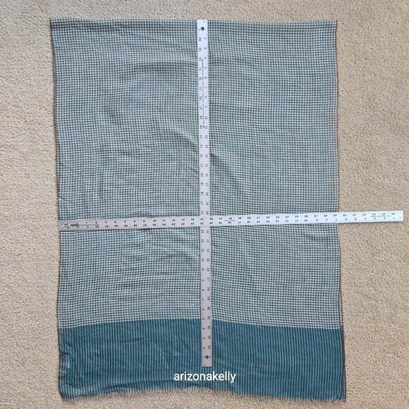 Wool Scarf Lightweight Checks Stripes Green Tan White - Picture 11 of 14